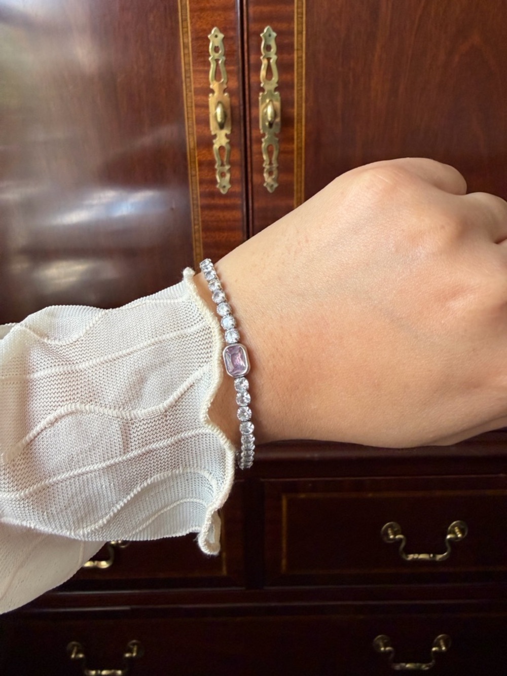 Elegant Pink Center Tennis Bracelet in Silver